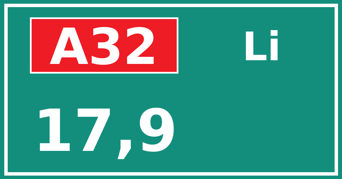 Hectometerbord A32 17,9 zijde Li