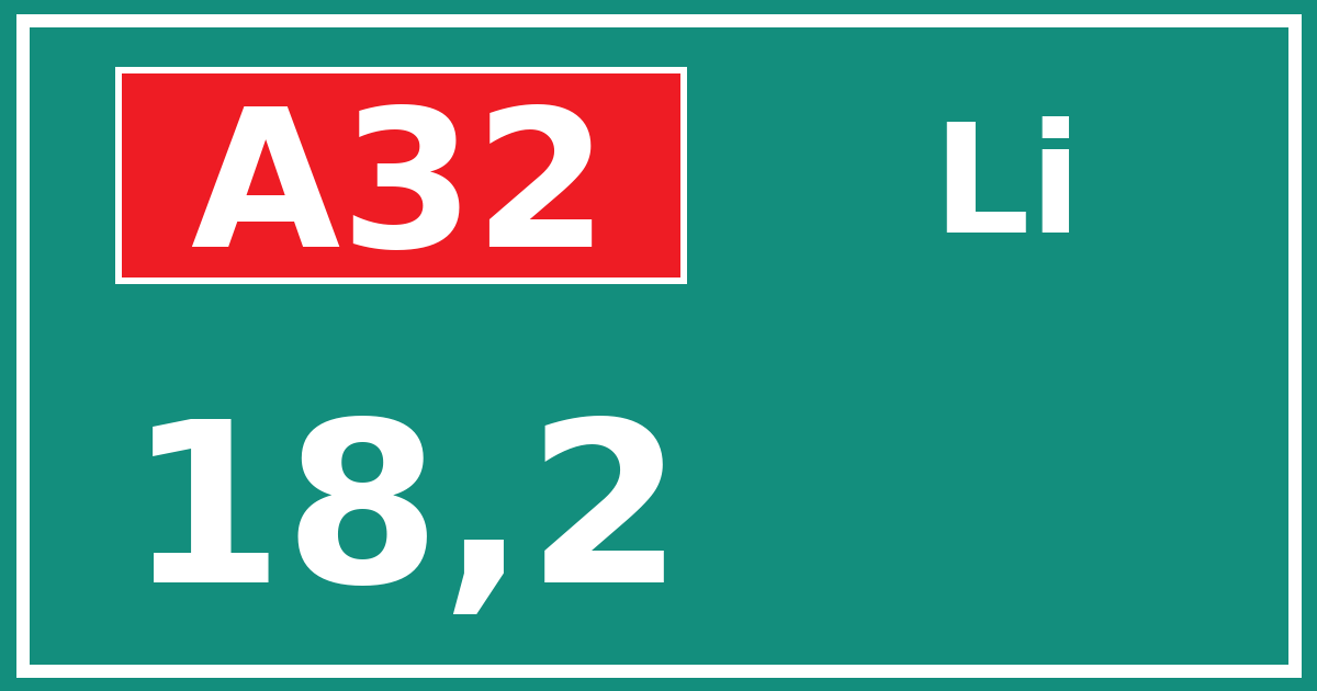 Hectometerbord A32 18,2 zijde Li