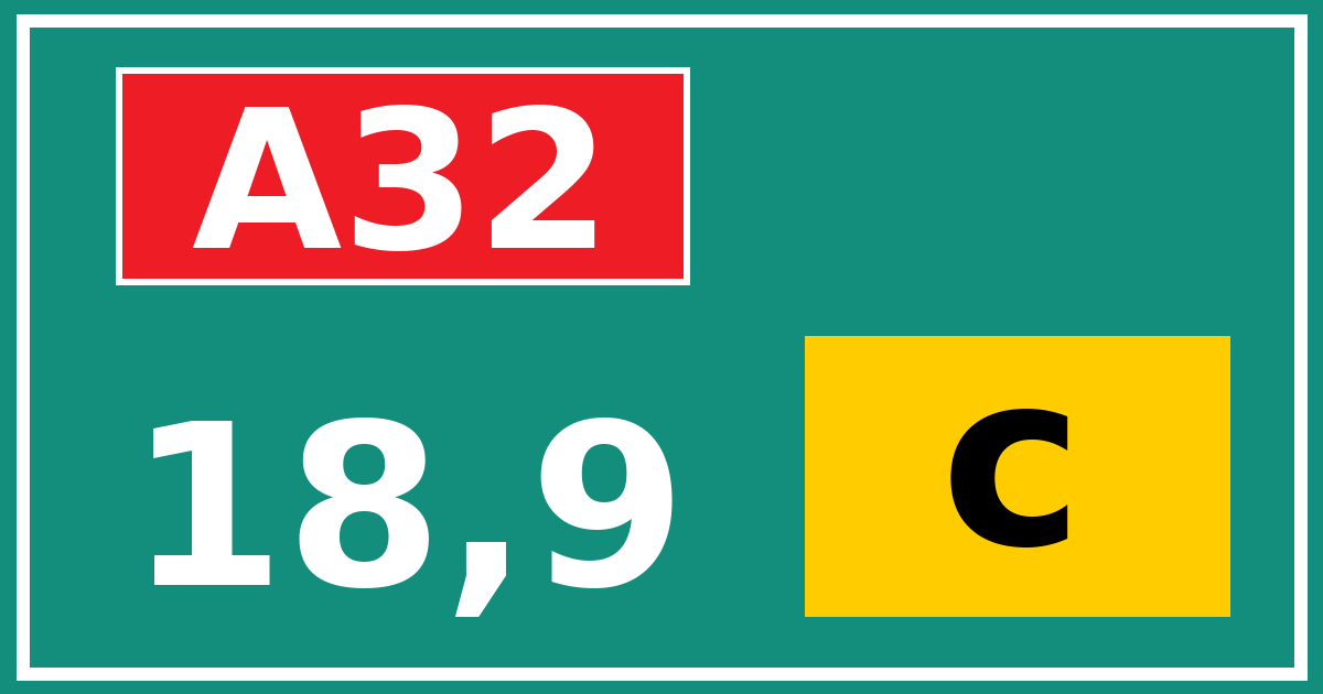 Hectometerbord A32 18,9 letter c