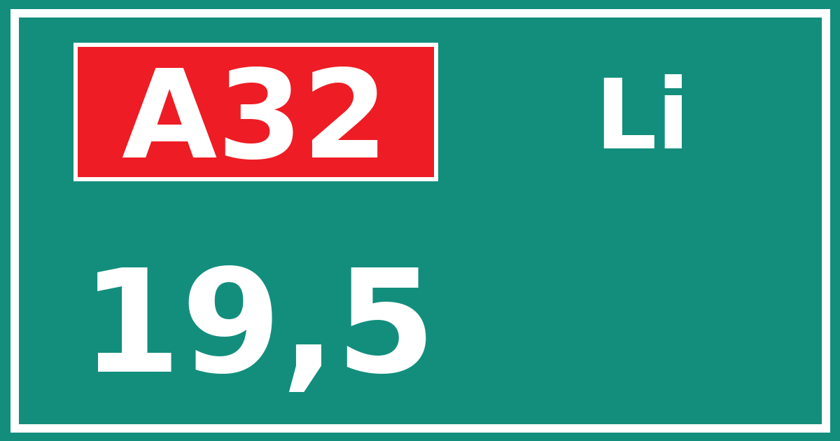 Hectometerbord A32 19,5 zijde Li