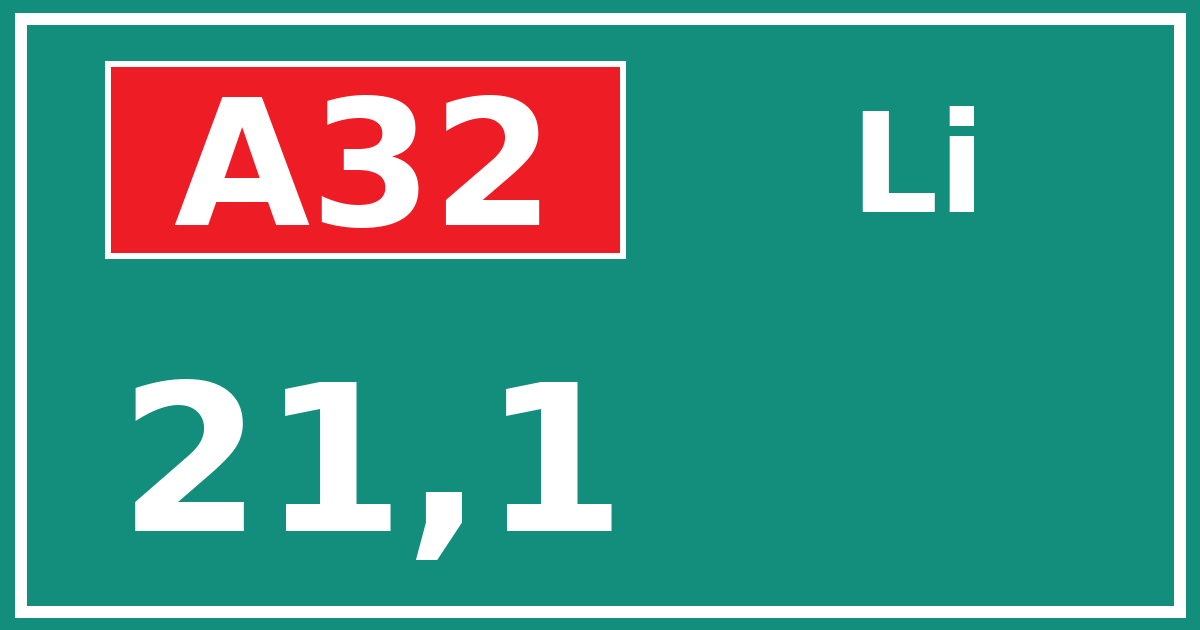Hectometerbord A32 21,1 zijde Li