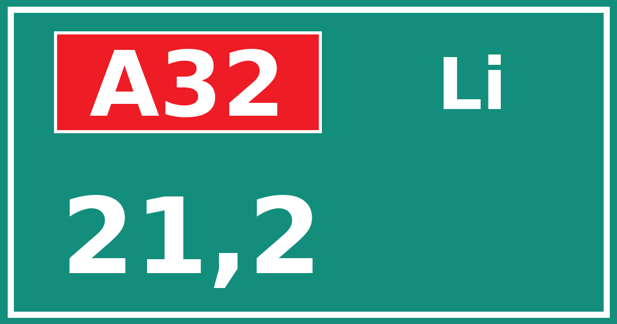 Hectometerbord A32 21,2 zijde Li