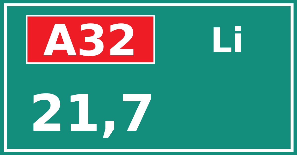 Hectometerbord A32 21,7 zijde Li