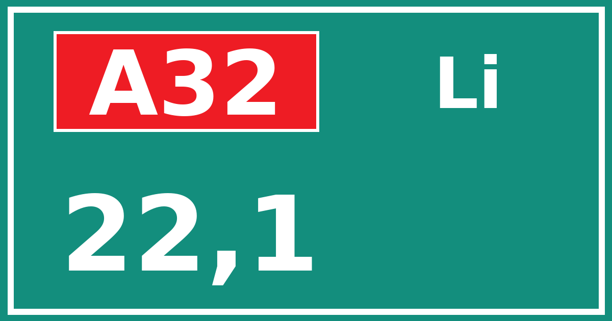Hectometerbord A32 22,1 zijde Li