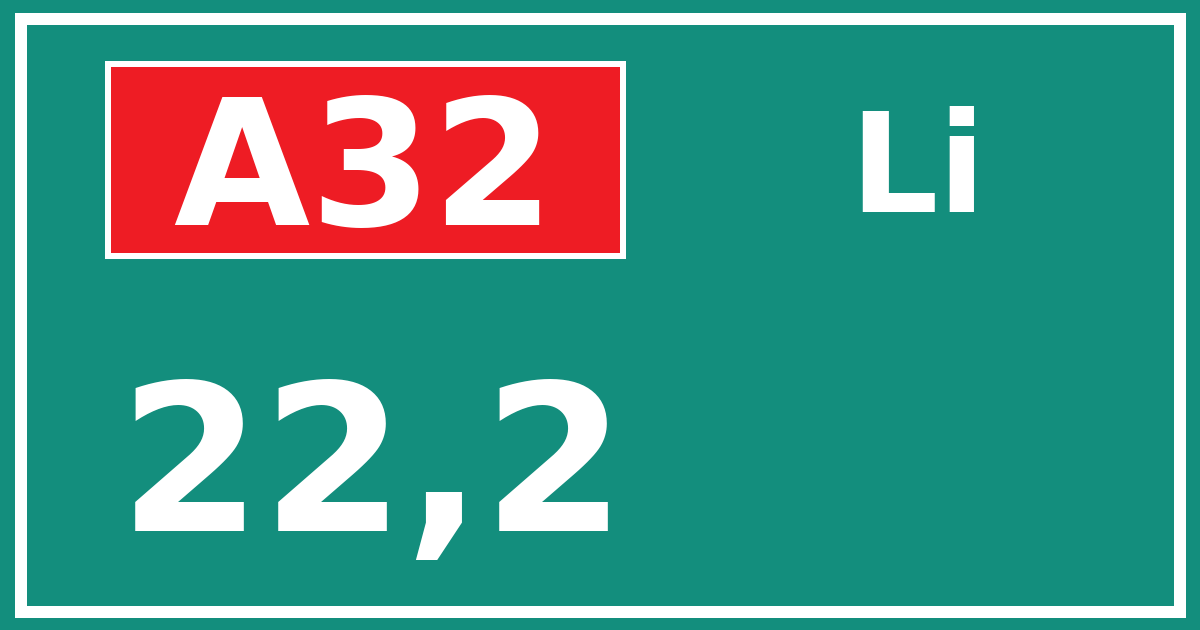 Hectometerbord A32 22,2 zijde Li