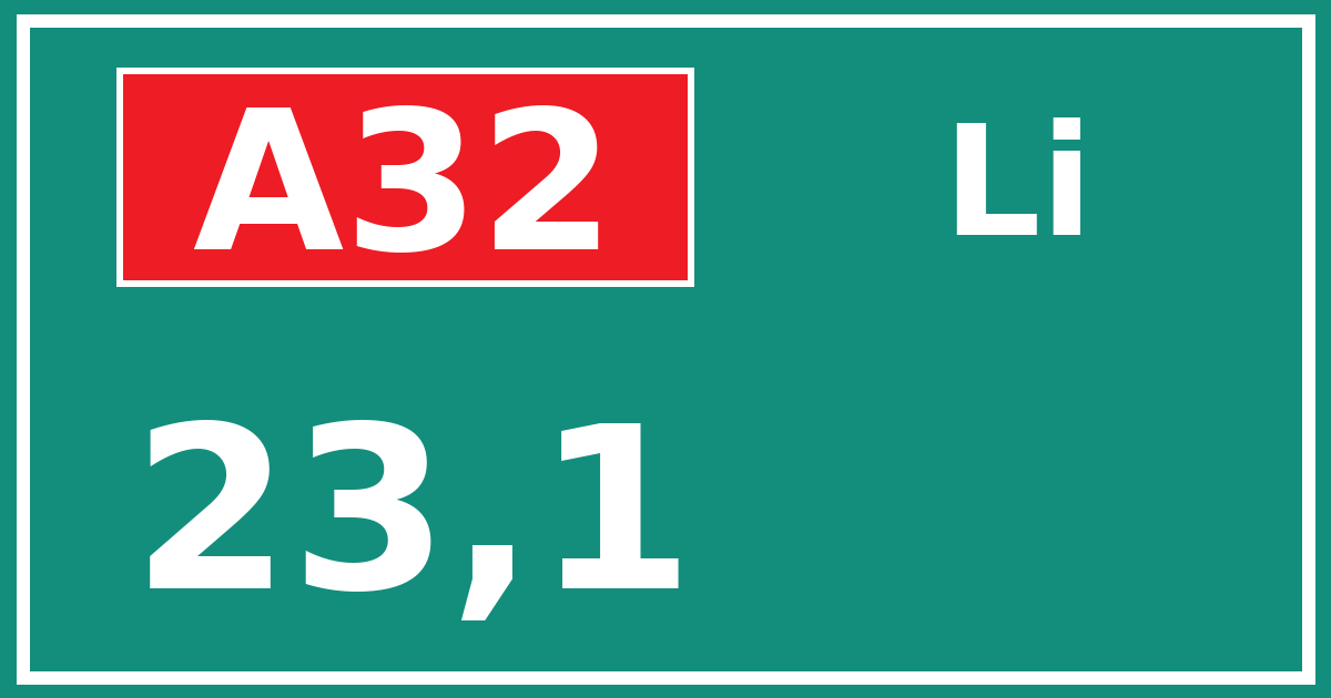 Hectometerbord A32 23,1 zijde Li
