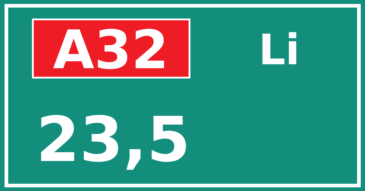 Hectometerbord A32 23,5 zijde Li