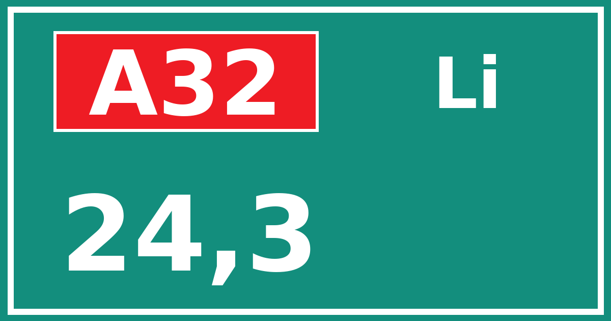 Hectometerbord A32 24,3 zijde Li
