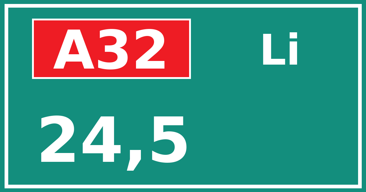 Hectometerbord A32 24,5 zijde Li
