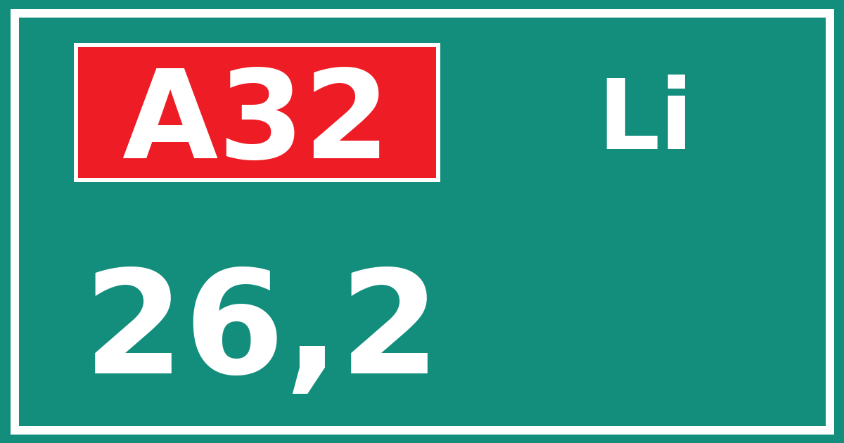 Hectometerbord A32 26,2 zijde Li