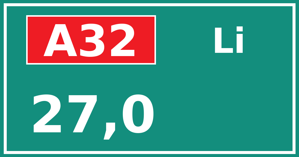 Hectometerbord A32 27,0 zijde Li