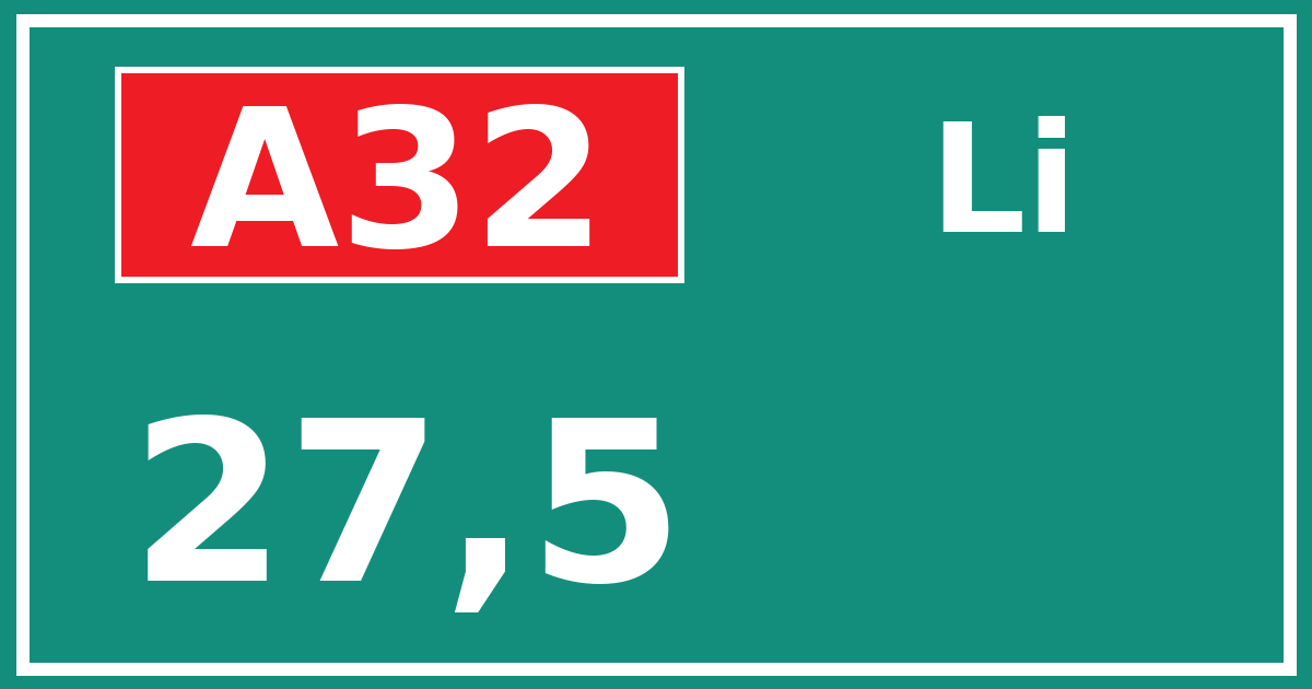 Hectometerbord A32 27,5 zijde Li