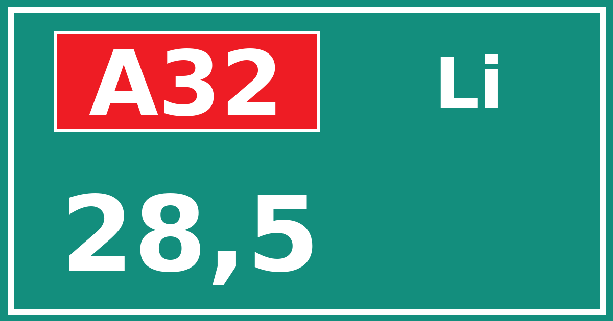 Hectometerbord A32 28,5 zijde Li