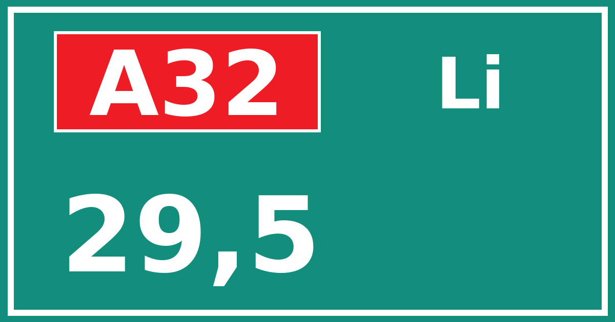 Hectometerbord A32 29,5 zijde Li