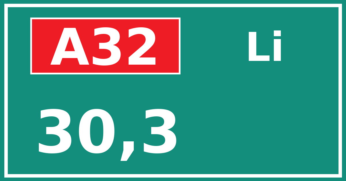 Hectometerbord A32 30,3 zijde Li
