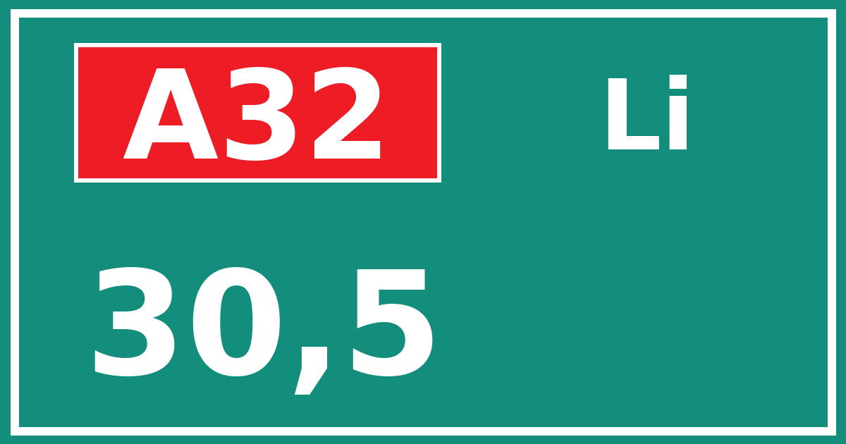 Hectometerbord A32 30,5 zijde Li