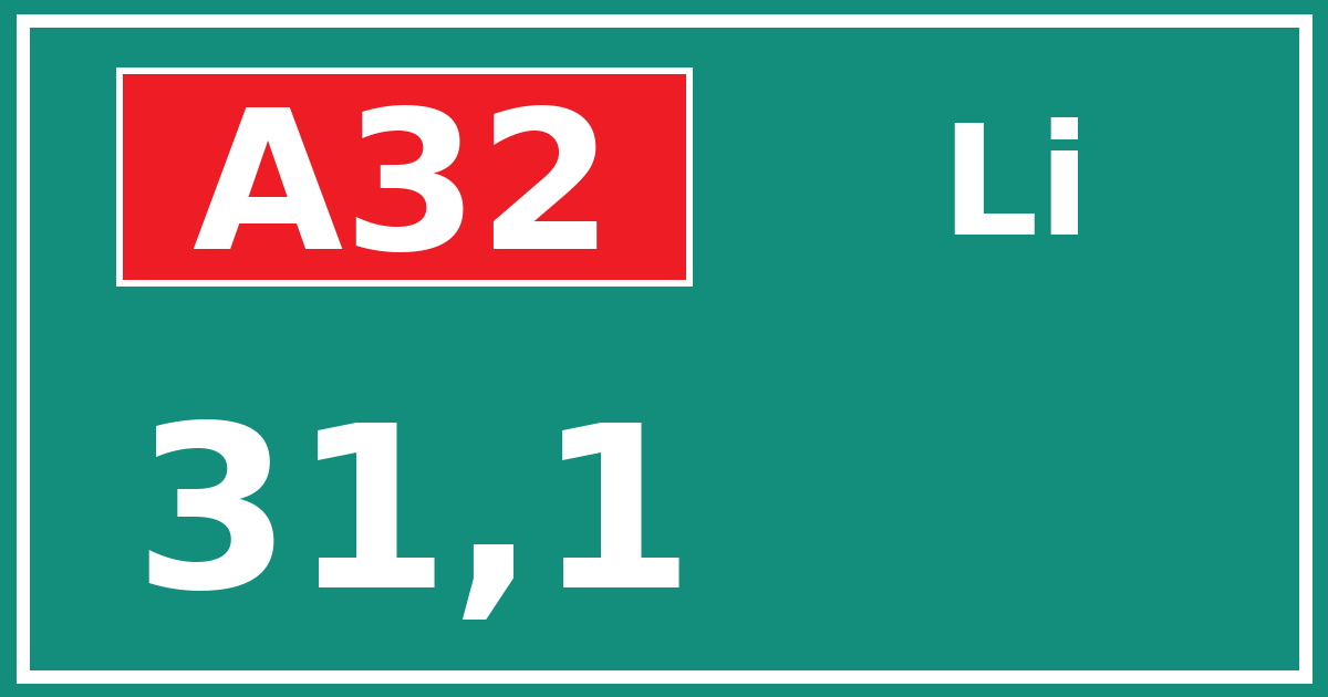 Hectometerbord A32 31,1 zijde Li