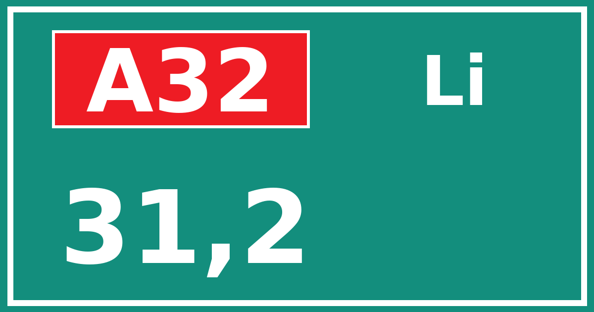 Hectometerbord A32 31,2 zijde Li