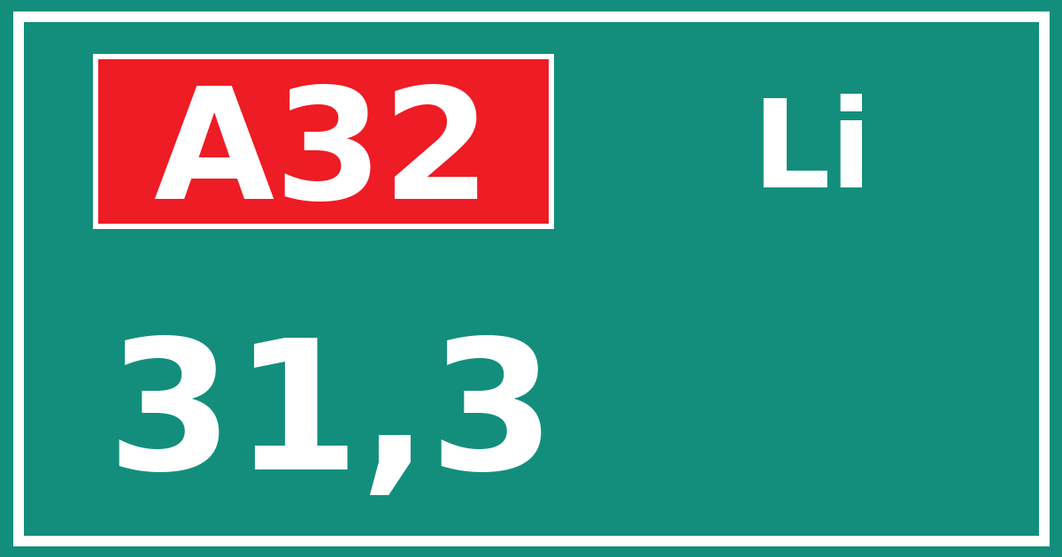 Hectometerbord A32 31,3 zijde Li
