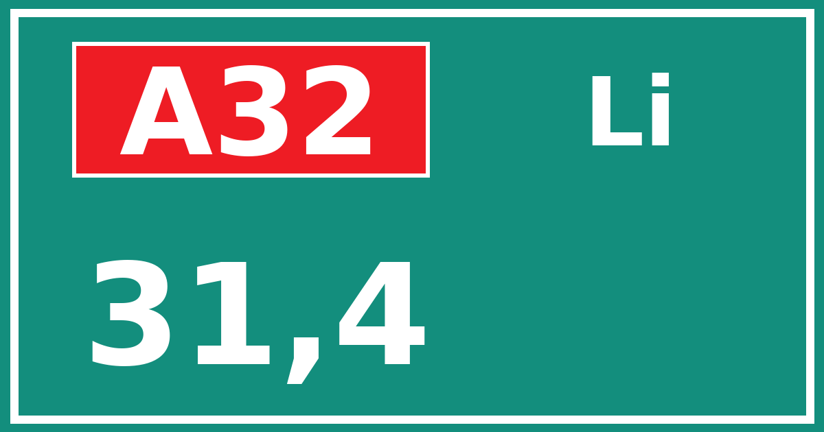 Hectometerbord A32 31,4 zijde Li