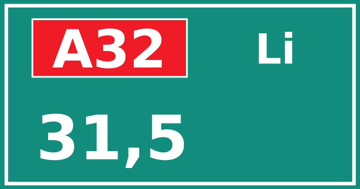 Hectometerbord A32 31,5 zijde Li