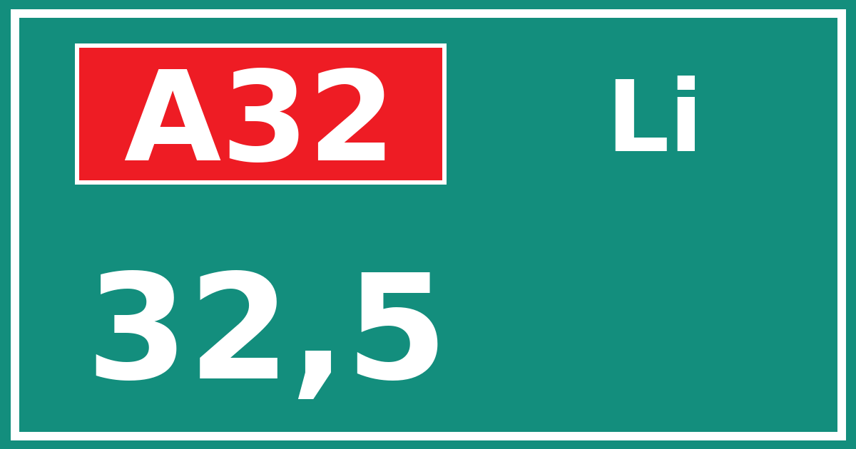 Hectometerbord A32 32,5 zijde Li
