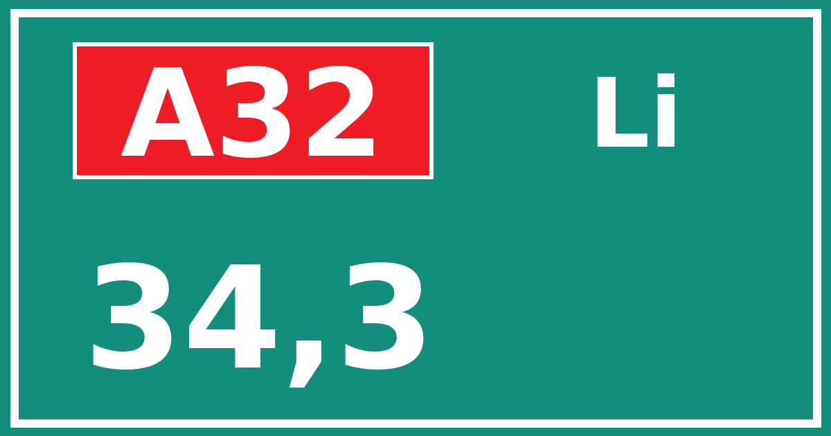 Hectometerbord A32 34,3 zijde Li