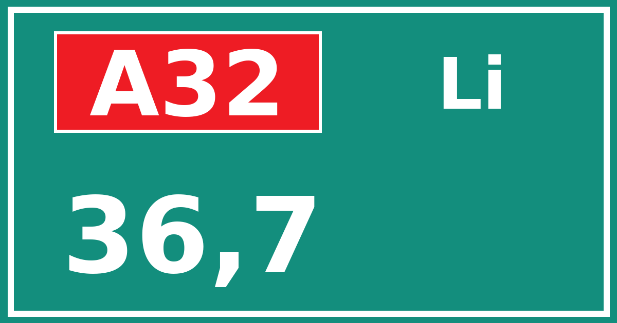 Hectometerbord A32 36,7 zijde Li