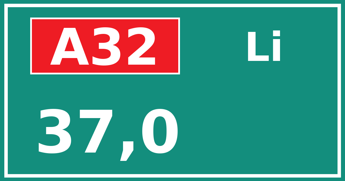 Hectometerbord A32 37,0 zijde Li