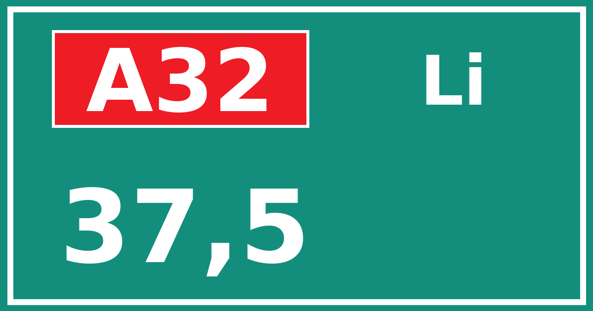 Hectometerbord A32 37,5 zijde Li