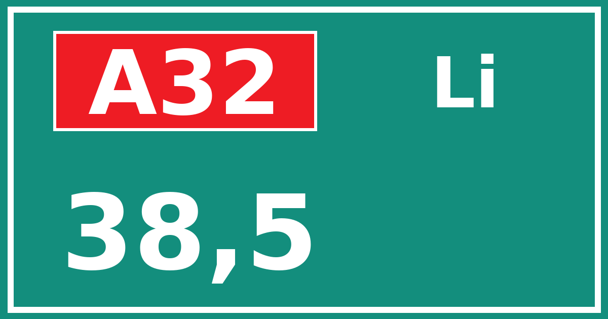Hectometerbord A32 38,5 zijde Li