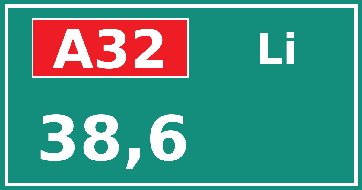 Hectometerbord A32 38,6 zijde Li