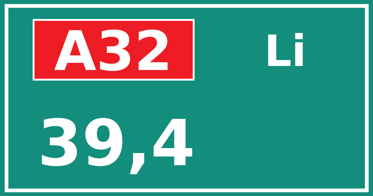 Hectometerbord A32 39,4 zijde Li