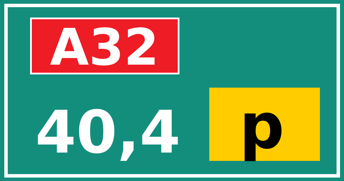 Hectometerbord A32 40,4 letter p