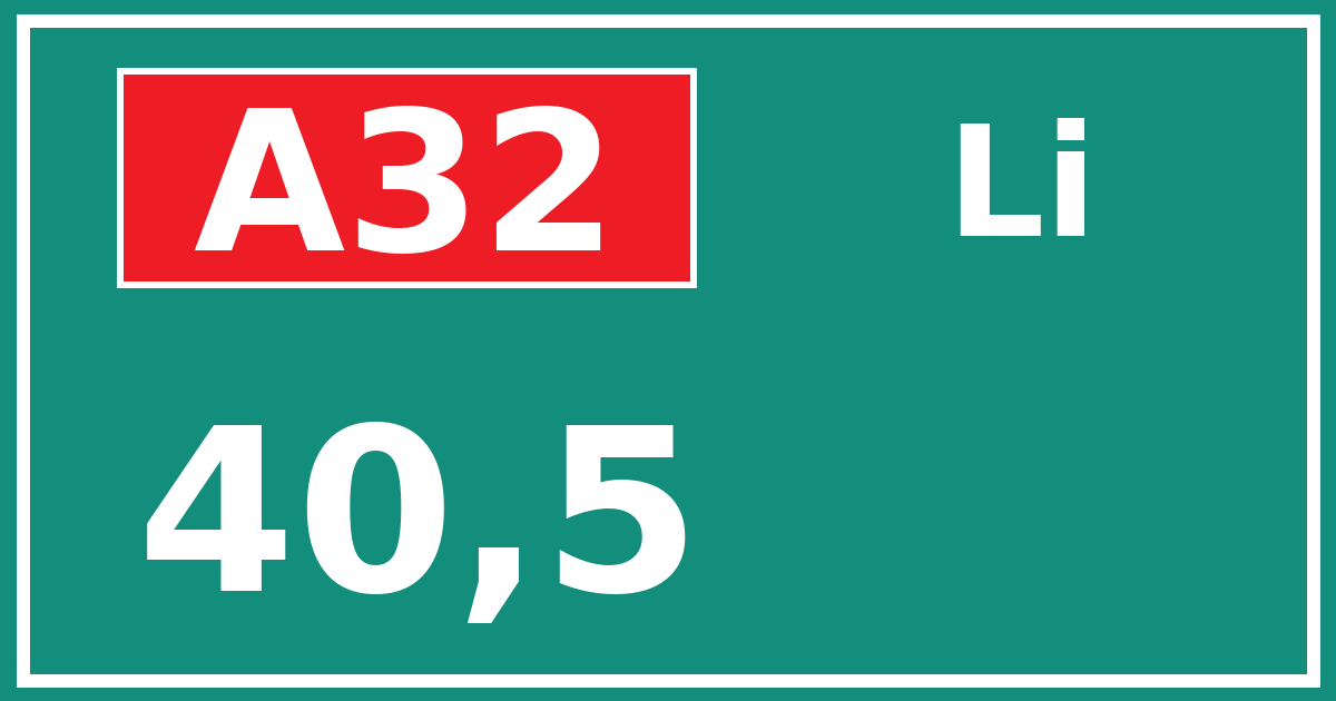 Hectometerbord A32 40,5 zijde Li