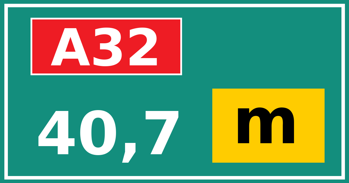 Hectometerbord A32 40,7 letter m