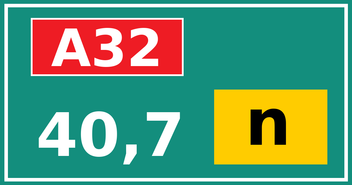 Hectometerbord A32 40,7 letter n