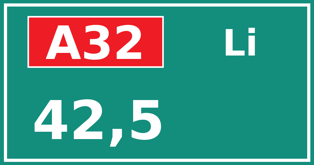 Hectometerbord A32 42,5 zijde Li