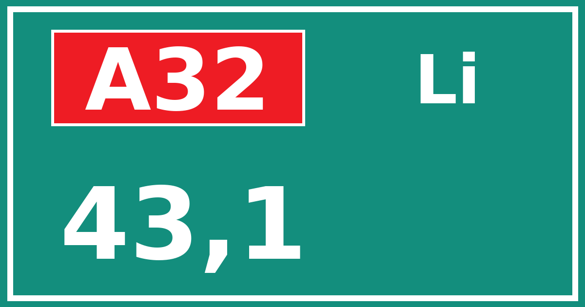 Hectometerbord A32 43,1 zijde Li
