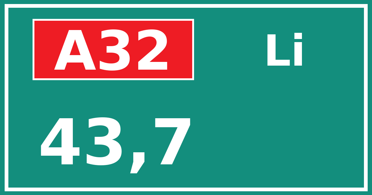 Hectometerbord A32 43,7 zijde Li
