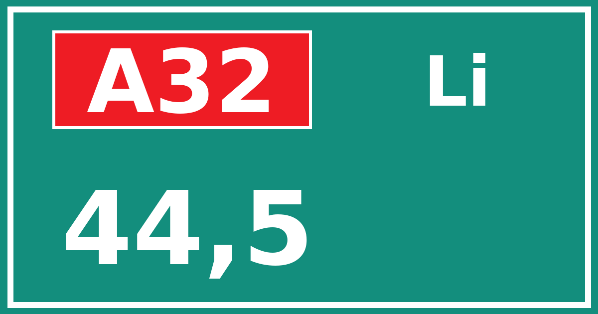 Hectometerbord A32 44,5 zijde Li