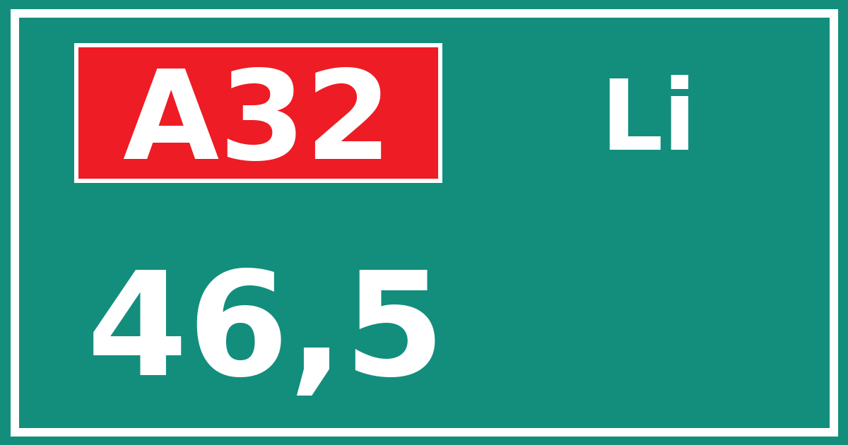 Hectometerbord A32 46,5 zijde Li