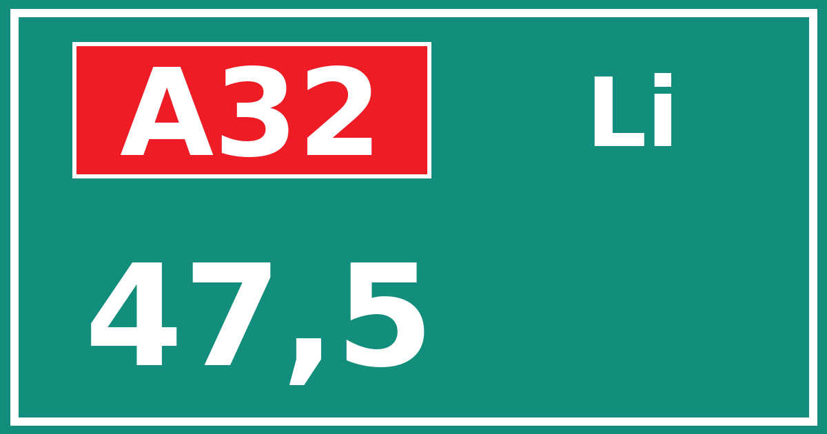 Hectometerbord A32 47,5 zijde Li
