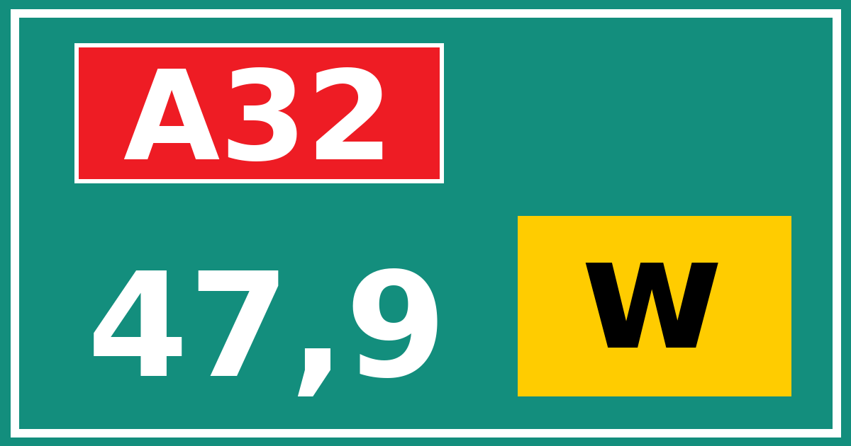 Hectometerbord A32 47,9 letter w