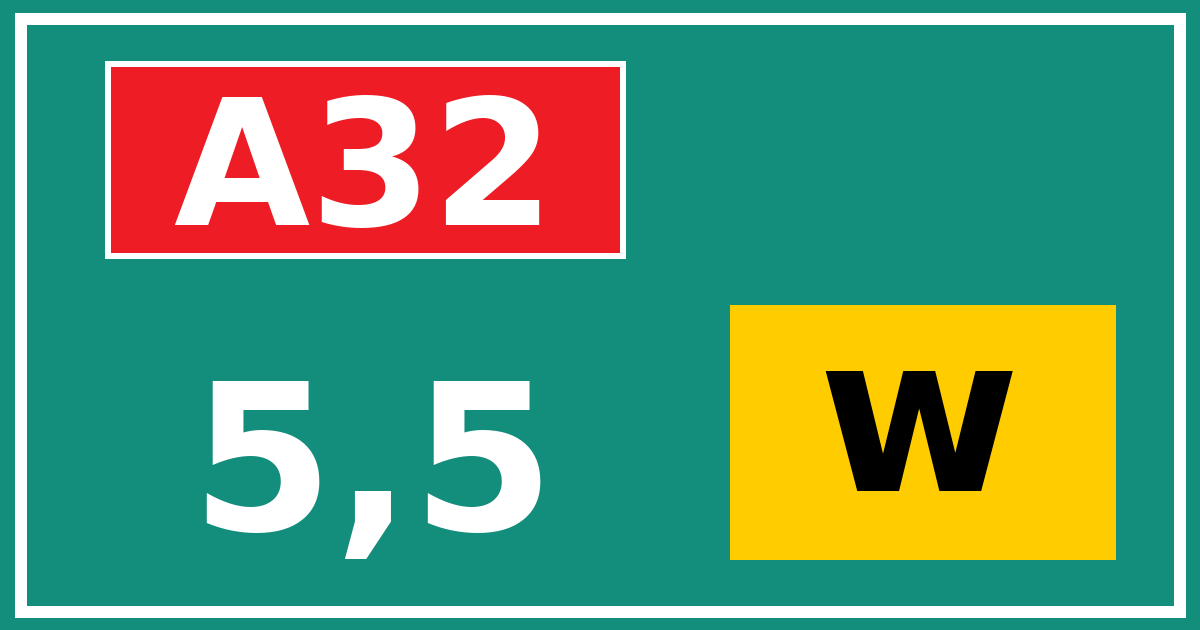 Hectometerbord A32 5,5 letter w