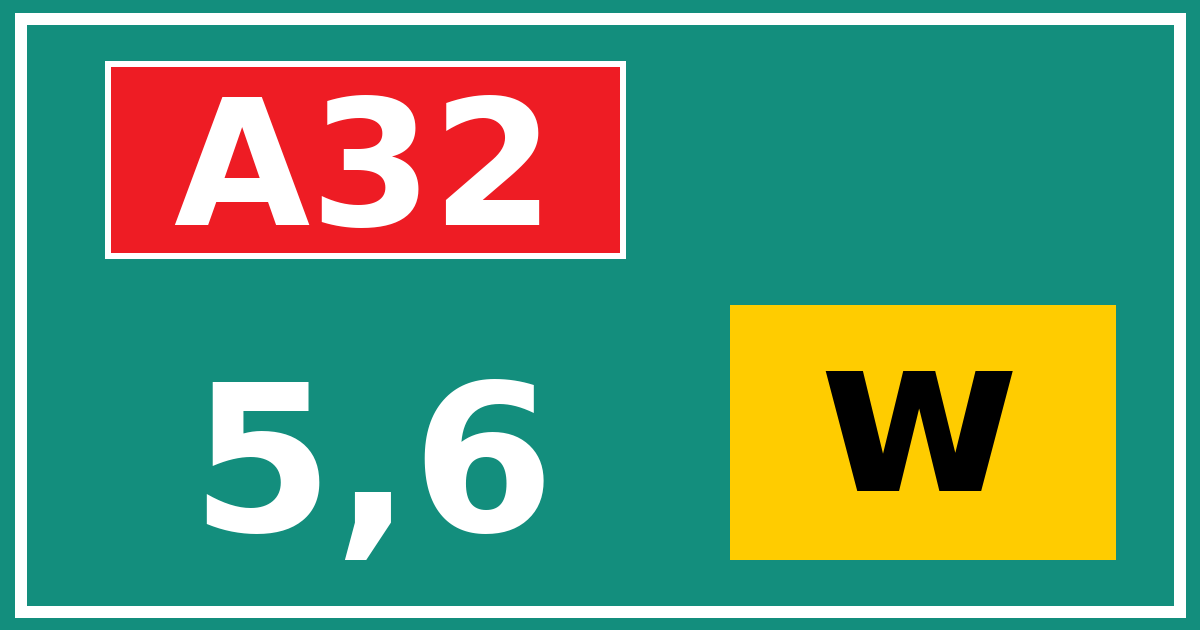 Hectometerbord A32 5,6 letter w