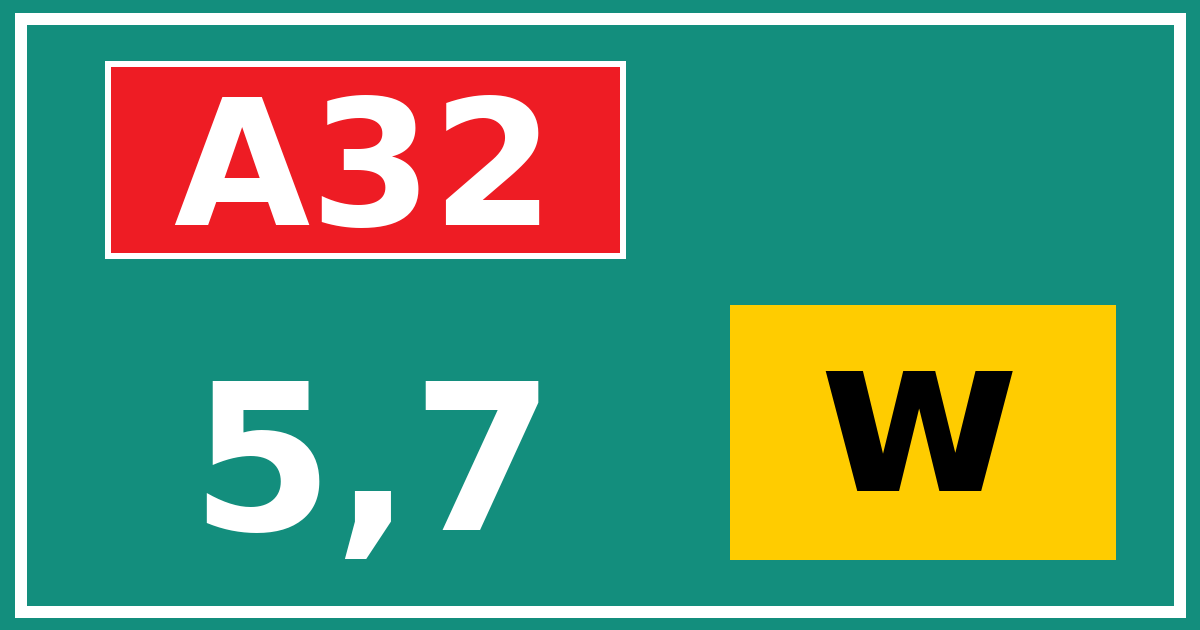 Hectometerbord A32 5,7 letter w