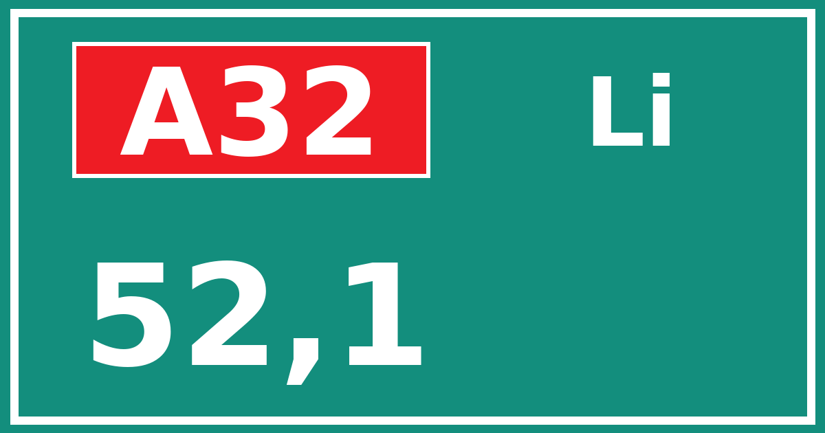 Hectometerbord A32 52,1 zijde Li