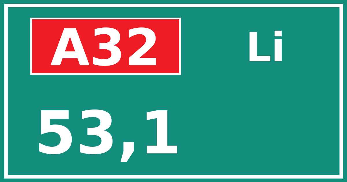 Hectometerbord A32 53,1 zijde Li