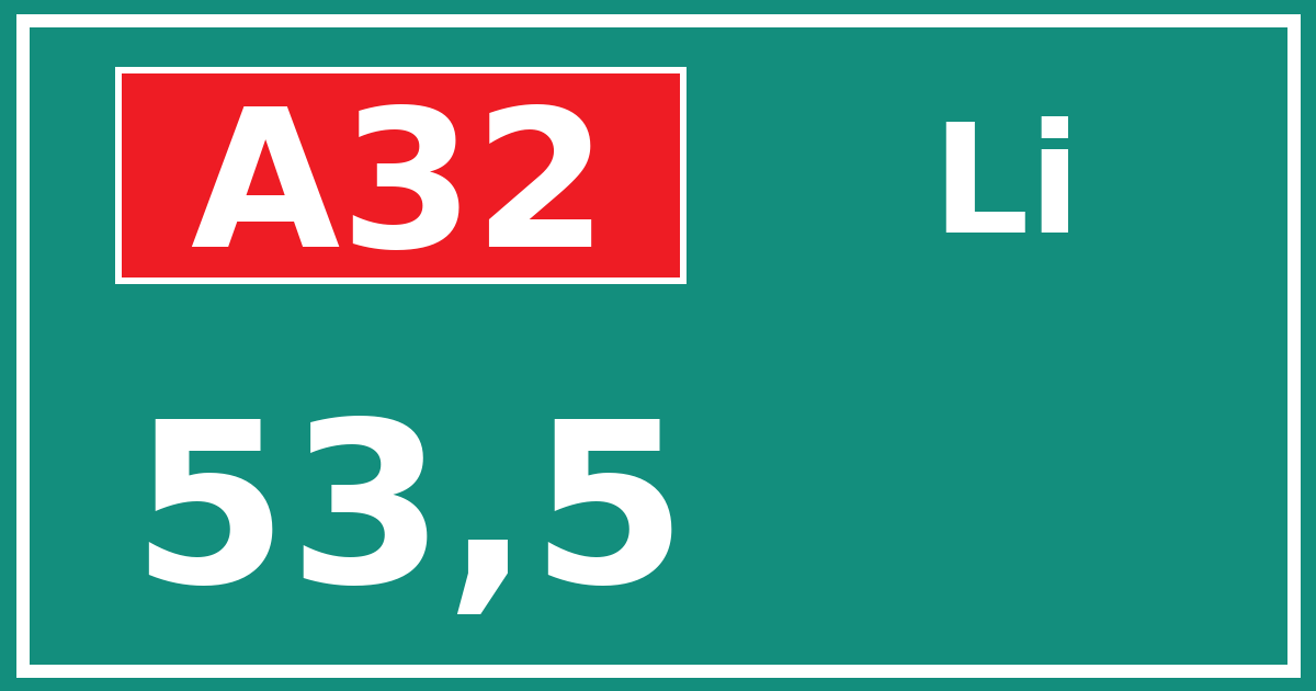Hectometerbord A32 53,5 zijde Li